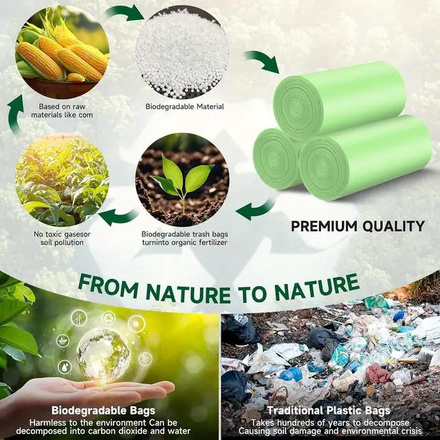 Alt view image 2 of 6 - Biodegradable Small Trash Bags 4 Gallon, 105 Counts Unscented Bathroom Trash Bags, Easy Tearing Small Garbage Bags for Bathroom Bedroom Office, Green