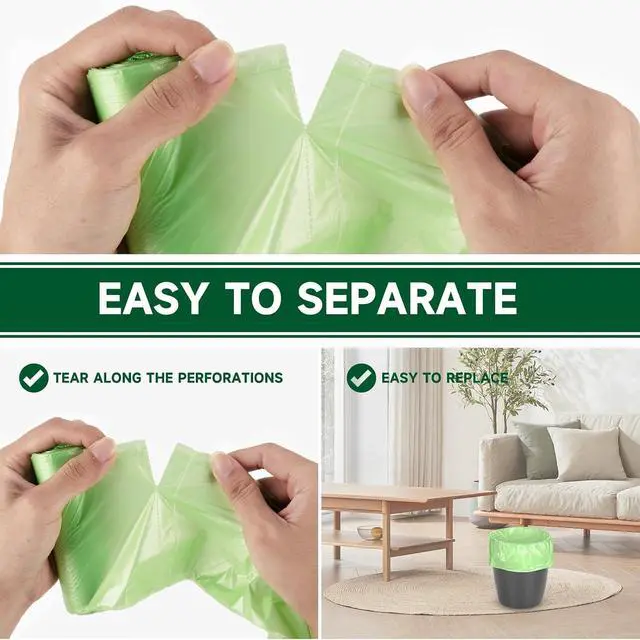 Alt view image 4 of 6 - Biodegradable Small Trash Bags 4 Gallon, 105 Counts Unscented Bathroom Trash Bags, Easy Tearing Small Garbage Bags for Bathroom Bedroom Office, Green