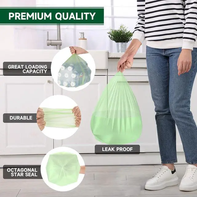 Alt view image 5 of 6 - Biodegradable Small Trash Bags 4 Gallon, 105 Counts Unscented Bathroom Trash Bags, Easy Tearing Small Garbage Bags for Bathroom Bedroom Office, Green