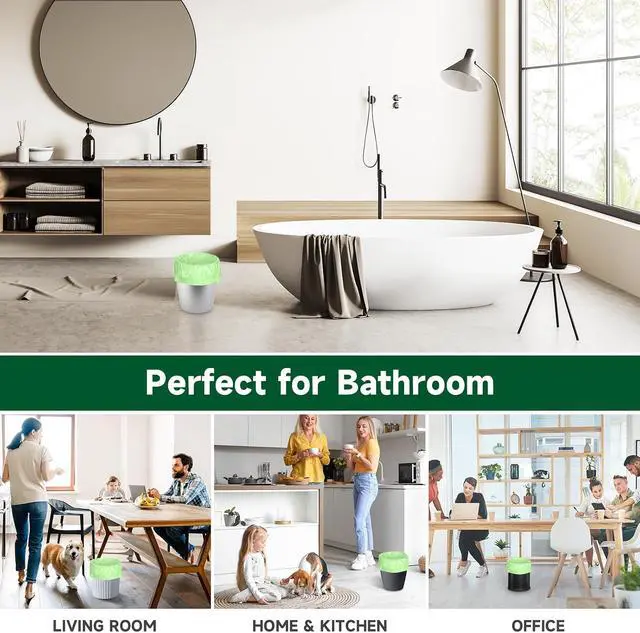 Alt view image 6 of 6 - Biodegradable Small Trash Bags 4 Gallon, 105 Counts Unscented Bathroom Trash Bags, Easy Tearing Small Garbage Bags for Bathroom Bedroom Office, Green