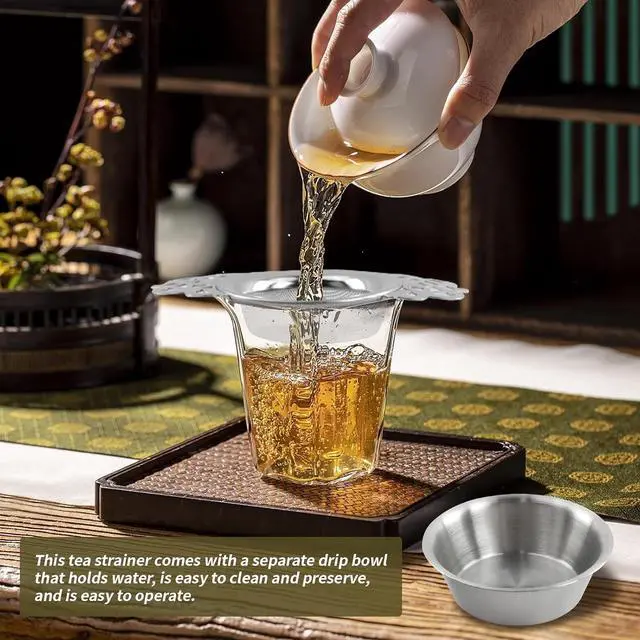 Alt view image 2 of 7 - Silver Stainless Steel Tea Strainer with Drip Bowl Set with Handle