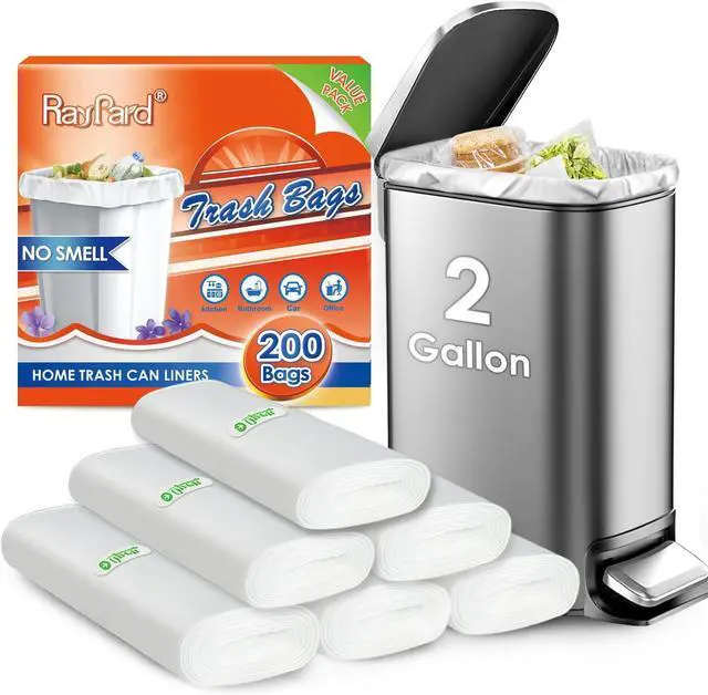 Main image of 200 Counts 2 Gallon (1.8-2 Gal) Small Clear Trash Bags Garbage Bags by RayPard, fit 1.6,1.8,2,2.2 Gal Waste Basket, 6.5-7 Liter Strong Trash Can Liners for Home Office Kitchen Bathroom Bedroom
