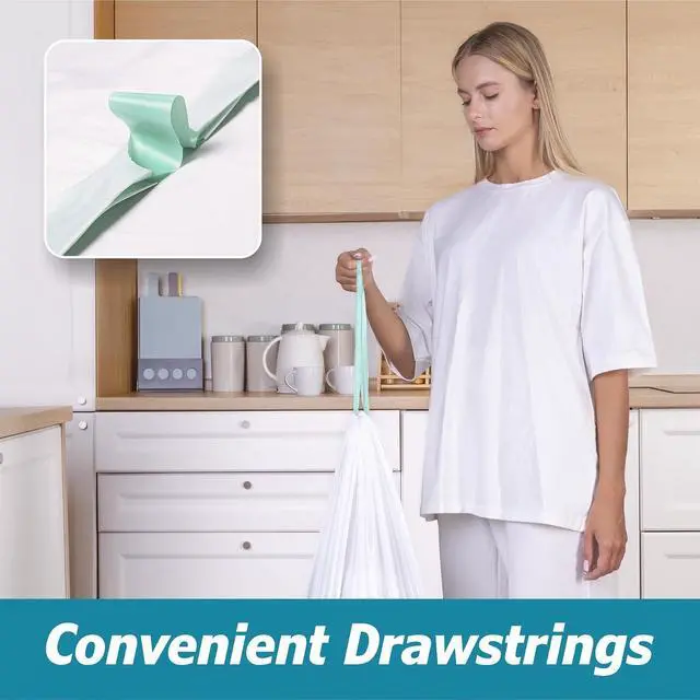 Alt view image 3 of 7 - 4 Gallon Drawstring Trash Bags - 0.5 Mil Strong - Small Garbage Bags - for Office Bathroom Kitchen - Individual, Unscented, White, 19" x 19", 60 Count