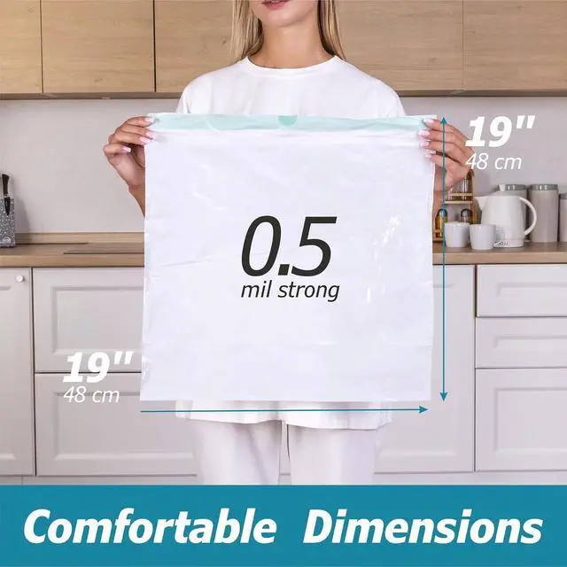 Alt view image 5 of 7 - 4 Gallon Drawstring Trash Bags - 0.5 Mil Strong - Small Garbage Bags - for Office Bathroom Kitchen - Individual, Unscented, White, 19" x 19", 60 Count