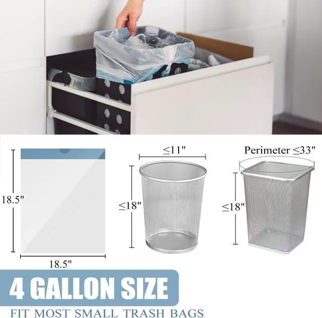 Alt view image 4 of 6 - Small Trash Bags 4 Gallon - Drawstring 4 Gallon Trash Bag, Tear-Free 4 Gal Small Garbage Bags, Separated Unscented White Small Trash Bags Bathroom Trash Bags, 57 Count