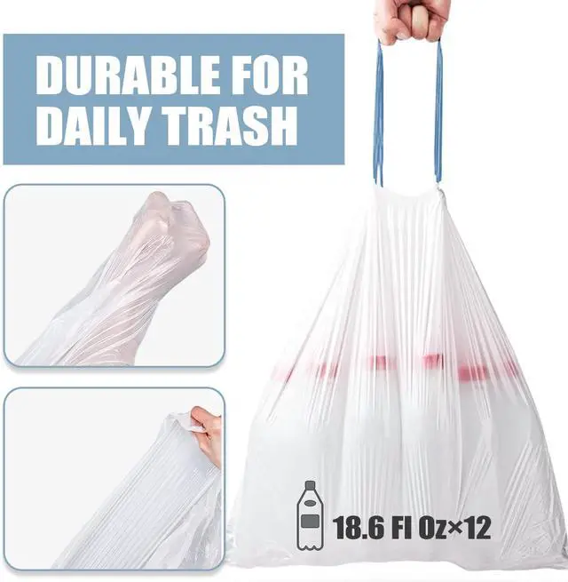 Alt view image 5 of 6 - Small Trash Bags 4 Gallon - Drawstring 4 Gallon Trash Bag, Tear-Free 4 Gal Small Garbage Bags, Separated Unscented White Small Trash Bags Bathroom Trash Bags, 57 Count