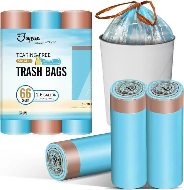 Main image of JOYEUX 2.6 Gallon Small Trash Bags, No-Tearing Drawstring Mini Garbage Bags