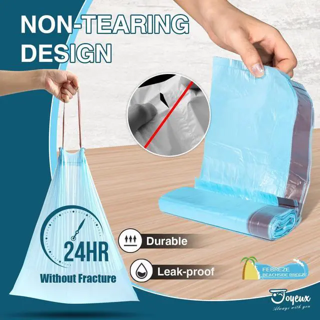 Alt view image 2 of 7 - JOYEUX 2.6 Gallon Small Trash Bags, No-Tearing Drawstring Mini Garbage Bags