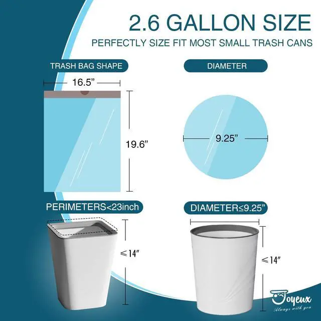 Alt view image 4 of 7 - JOYEUX 2.6 Gallon Small Trash Bags, No-Tearing Drawstring Mini Garbage Bags