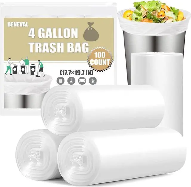 Main image of Small Trash Bags 4 Gallon - 100 Count 4 Gallon Trash Bag, Small Garbage Bags for Office Bedroom Bathroom Trash Bags, White 4 Gal Small Trash Can Liners