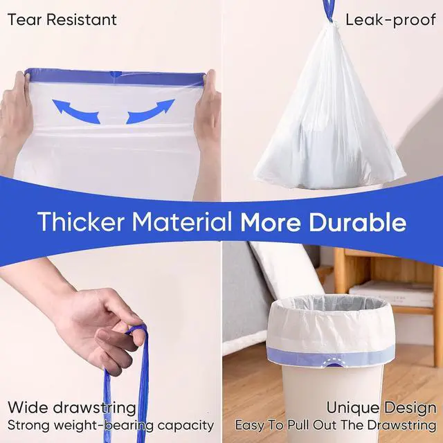 Alt view image 3 of 7 - Trash Bags 6 Gallons Drawstring Garbage Bags 60 Count for Office, Living Room, Kitchen and Bathroom Trash Cans- Thickened, Stretchy, Unscented