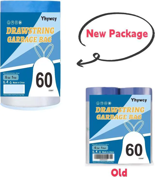 Alt view image 6 of 7 - Trash Bags 6 Gallons Drawstring Garbage Bags 60 Count for Office, Living Room, Kitchen and Bathroom Trash Cans- Thickened, Stretchy, Unscented