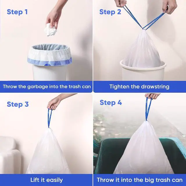 Alt view image 7 of 7 - Trash Bags 6 Gallons Drawstring Garbage Bags 60 Count for Office, Living Room, Kitchen and Bathroom Trash Cans- Thickened, Stretchy, Unscented