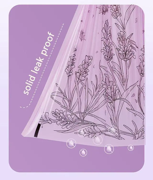 Alt view image 5 of 7 - 100pcs 2.6 Gallon Small Trash Bags Tearing-Free Drawstring for Bathroom Office Home Bedroom Trash Can with Purple Lavender Printed Garbage Basket Bags (2.6 Gallon Purple, 100 Count)