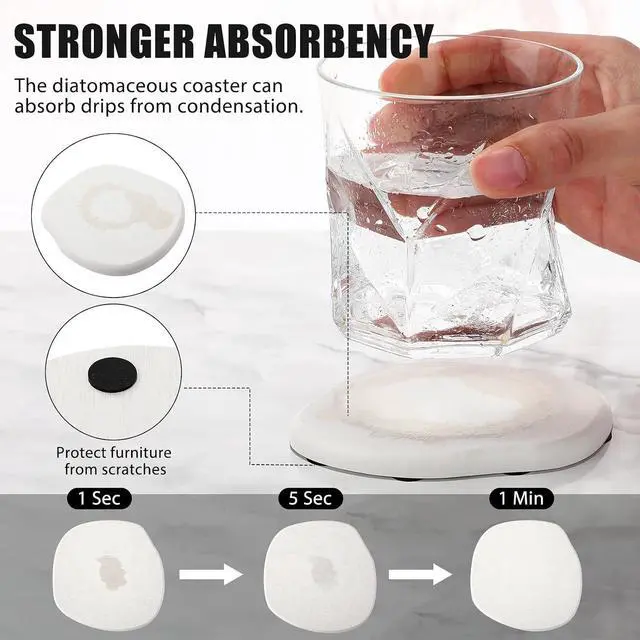 Alt view image 3 of 7 - Diatomaceous Earth Coaster Set of 6Unique White Absorbent Coasters for DrinksModern Aesthetic Instant Dry Stone Drink Coasters6,White