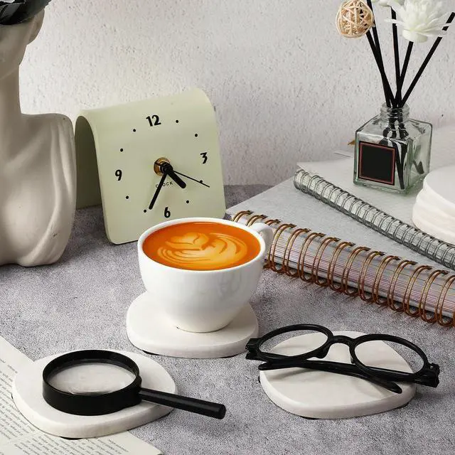 Alt view image 5 of 7 - Diatomaceous Earth Coaster Set of 6Unique White Absorbent Coasters for DrinksModern Aesthetic Instant Dry Stone Drink Coasters6,White