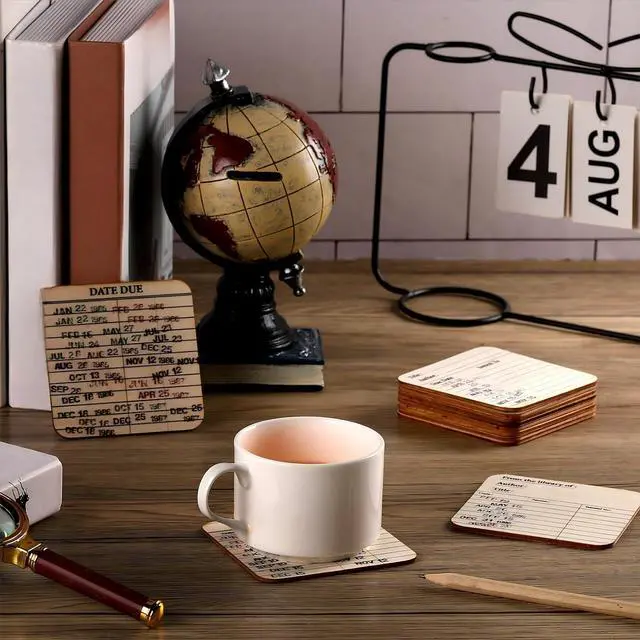 Alt view image 2 of 6 - Library Card Coasters Book Club Gifts Library Due Date Card Coasters