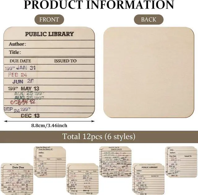Alt view image 3 of 6 - Library Card Coasters Book Club Gifts Library Due Date Card Coasters