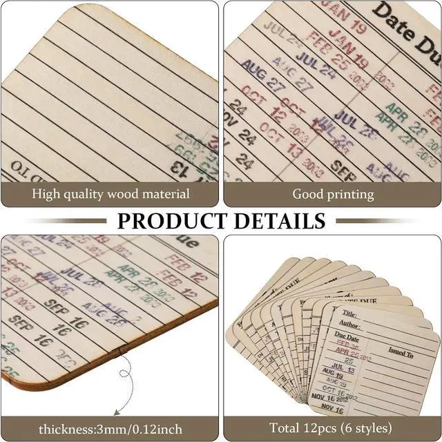 Alt view image 4 of 6 - Library Card Coasters Book Club Gifts Library Due Date Card Coasters