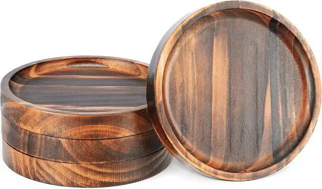 Main image of Set of 4 Wooden Coasters for Drink Absorbent-Acacia Wood Drink Coasters Set