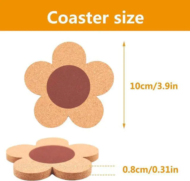Alt view image 2 of 6 - 12 PCS Flower Cork Coaster for Drinks, Absorbent and Reusable Non-Slip Heat Resistant Coffee Coasters, 100% Natural Cork 4 inch Flower Shape Farmhouse Rustic Wood Drink Coasters
