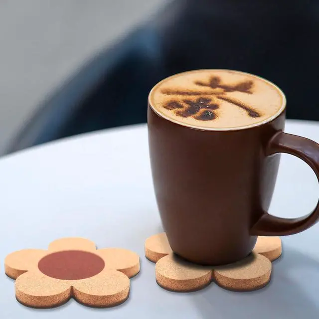 Alt view image 4 of 6 - 12 PCS Flower Cork Coaster for Drinks, Absorbent and Reusable Non-Slip Heat Resistant Coffee Coasters, 100% Natural Cork 4 inch Flower Shape Farmhouse Rustic Wood Drink Coasters