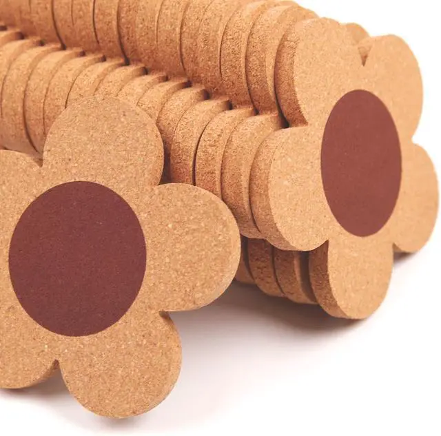 Alt view image 6 of 6 - 12 PCS Flower Cork Coaster for Drinks, Absorbent and Reusable Non-Slip Heat Resistant Coffee Coasters, 100% Natural Cork 4 inch Flower Shape Farmhouse Rustic Wood Drink Coasters