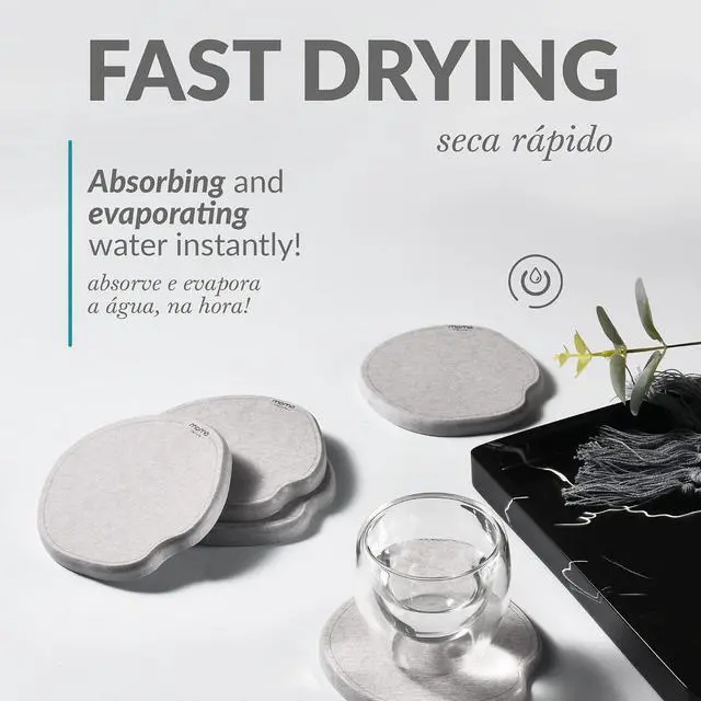 Alt view image 4 of 7 - Momo Lifestyle Coasters for Drinks Drycup Stone Coaster Ultra Absorbent Made of Diatomaceous Earth Ideal for Wooden and Coffee Table Non Scratch Condensation Drink Coasters (2 Pack)