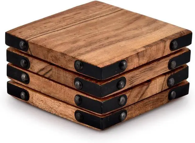Main image of Samhita Acacia Wood Square Coasters Protection Tabletop,Countertop and Surfaces Size: 4" x 4", Set of 4