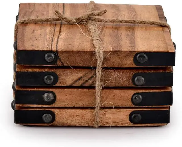 Alt view image 2 of 6 - Samhita Acacia Wood Square Coasters Protection Tabletop,Countertop and Surfaces Size: 4" x 4", Set of 4