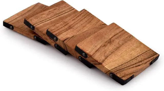 Alt view image 4 of 6 - Samhita Acacia Wood Square Coasters Protection Tabletop,Countertop and Surfaces Size: 4" x 4", Set of 4