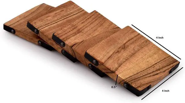 Alt view image 6 of 6 - Samhita Acacia Wood Square Coasters Protection Tabletop,Countertop and Surfaces Size: 4" x 4", Set of 4