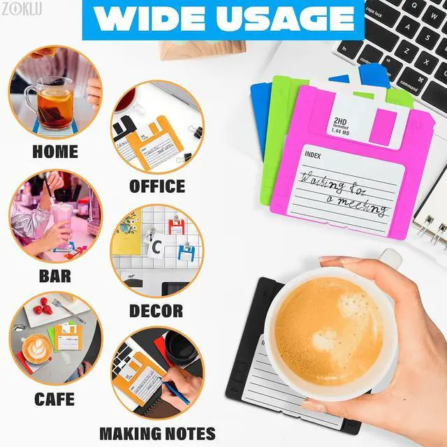 Alt view image 4 of 7 - Floppy Disk Coasters Set of 6, 3.54 in, Colorful Retro 90s Design