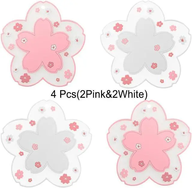 Alt view image 2 of 7 - Sakura Coasters Set of 4 Kawaii Cup Mat Anti-Skid Pot Bowl Pad Placemats PVC Cherry Blossom Coaster for Drinks Coffee Table Cute Room Home Kitchen Decor Kawaii Desk Accessories(4.3in)
