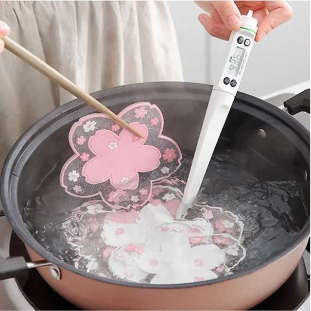Alt view image 6 of 7 - Sakura Coasters Set of 4 Kawaii Cup Mat Anti-Skid Pot Bowl Pad Placemats PVC Cherry Blossom Coaster for Drinks Coffee Table Cute Room Home Kitchen Decor Kawaii Desk Accessories(4.3in)