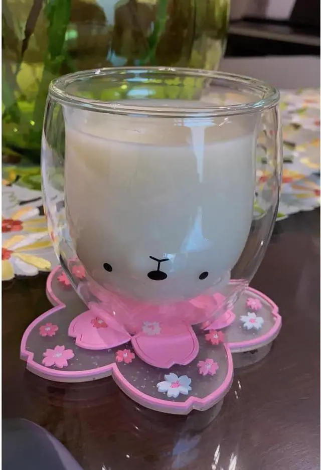 Alt view image 7 of 7 - Sakura Coasters Set of 4 Kawaii Cup Mat Anti-Skid Pot Bowl Pad Placemats PVC Cherry Blossom Coaster for Drinks Coffee Table Cute Room Home Kitchen Decor Kawaii Desk Accessories(4.3in)