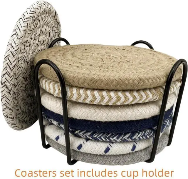 Alt view image 3 of 7 - WAZAIGUR Handmade Cotton Coasters for Drinks Set of 8 with Holder, 4.3inch