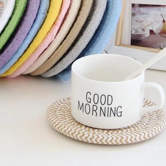 Alt view image 7 of 7 - WAZAIGUR Handmade Cotton Coasters for Drinks Set of 8 with Holder, 4.3inch