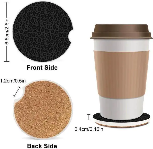 Alt view image 2 of 4 - Ceramic Cup Holders Car Coasters for Women/Men,Fashion Absorbent Drink Cup Car Holder Coasters with A Finger Notch 2.56" Pack of 2,Grey and Black Leopard Print