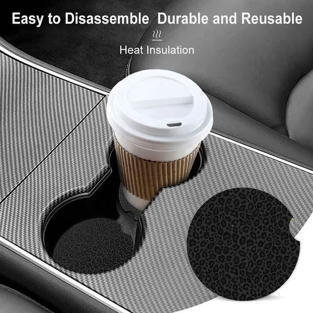 Alt view image 4 of 4 - Ceramic Cup Holders Car Coasters for Women/Men,Fashion Absorbent Drink Cup Car Holder Coasters with A Finger Notch 2.56" Pack of 2,Grey and Black Leopard Print