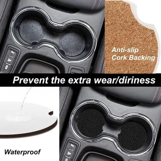 Alt view image 3 of 4 - Ceramic Cup Holders Car Coasters for Women/Men,Fashion Absorbent Drink Cup Car Holder Coasters with A Finger Notch 2.56" Pack of 2,Grey and Black Leopard Print