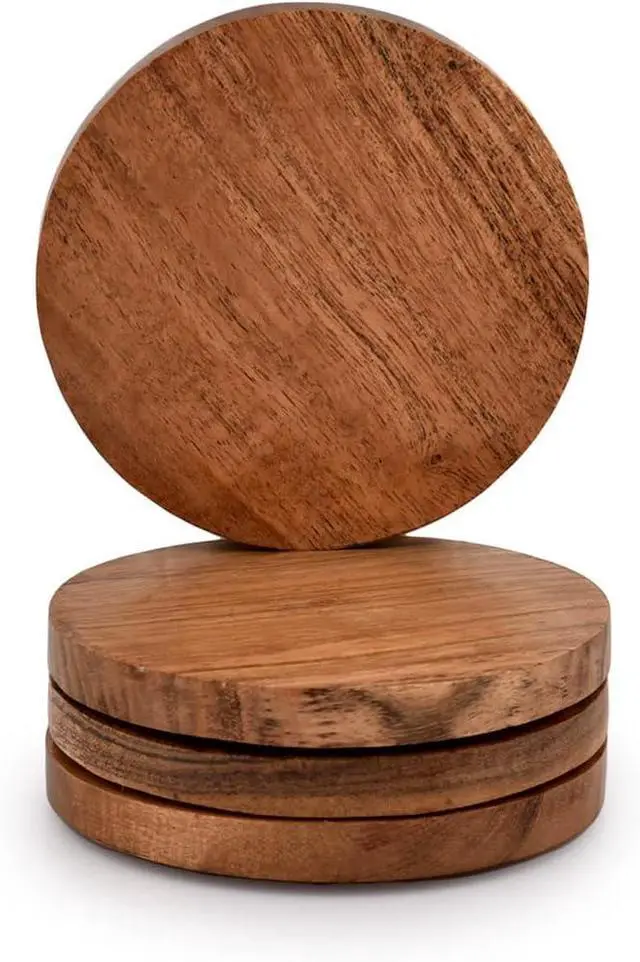 Alt view image 2 of 5 - Samhita Acacia Wood Round Coasters Protection Tabletop,Countertop and Surfaces from Water Marks or Damage | Home & Office Decor | Housewarming Gift (Set of 4) (4" x 4" X 0.5")
