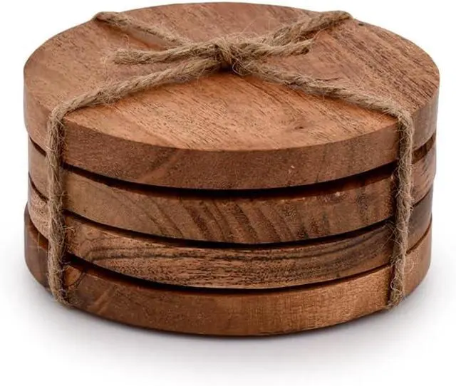 Alt view image 3 of 5 - Samhita Acacia Wood Round Coasters Protection Tabletop,Countertop and Surfaces from Water Marks or Damage | Home & Office Decor | Housewarming Gift (Set of 4) (4" x 4" X 0.5")