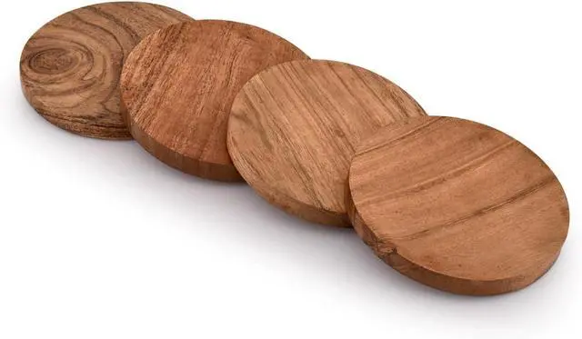 Alt view image 4 of 5 - Samhita Acacia Wood Round Coasters Protection Tabletop,Countertop and Surfaces from Water Marks or Damage | Home & Office Decor | Housewarming Gift (Set of 4) (4" x 4" X 0.5")