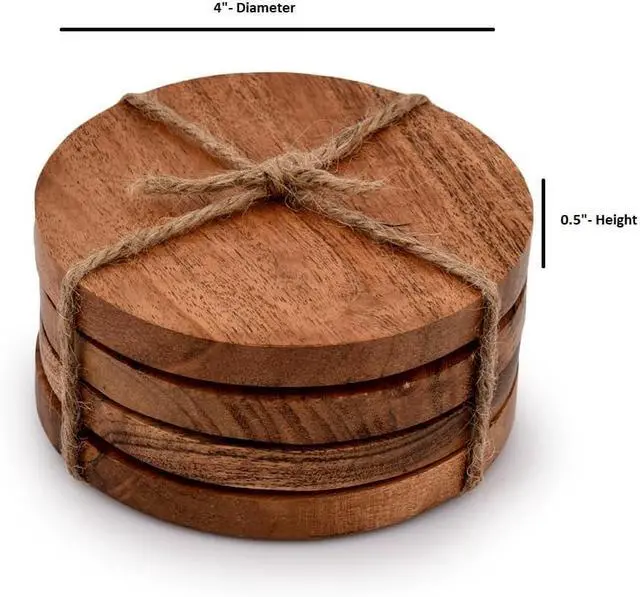 Alt view image 5 of 5 - Samhita Acacia Wood Round Coasters Protection Tabletop,Countertop and Surfaces from Water Marks or Damage | Home & Office Decor | Housewarming Gift (Set of 4) (4" x 4" X 0.5")