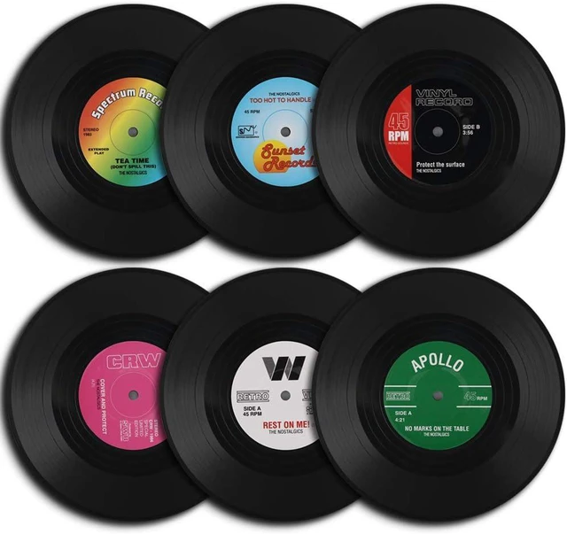 Main image of homEdge Vinyl Record Coasters, 6 Pieces of Retro Style Vinyl Coasters