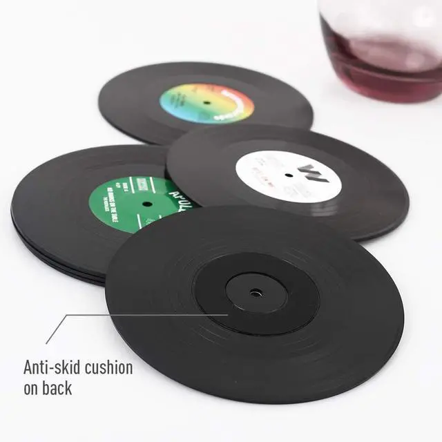 Alt view image 4 of 7 - homEdge Vinyl Record Coasters, 6 Pieces of Retro Style Vinyl Coasters