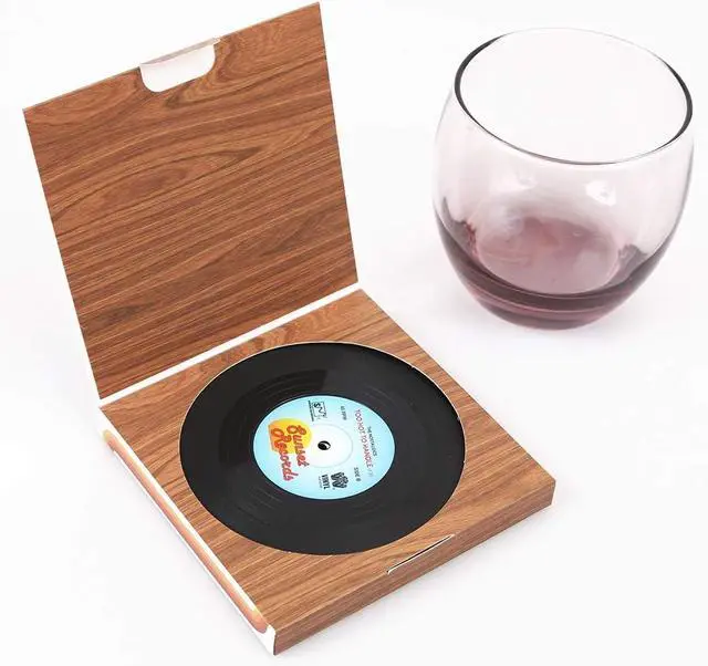 Alt view image 5 of 7 - homEdge Vinyl Record Coasters, 6 Pieces of Retro Style Vinyl Coasters
