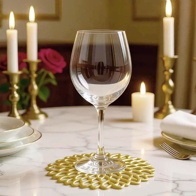 Alt view image 2 of 7 - Sweet Elegance® Coasters Set of 6 Hollow PVC Coaster Cup Mats Thanksgiving Table Ornament Decorations for Home Festival (Gold Flowers)