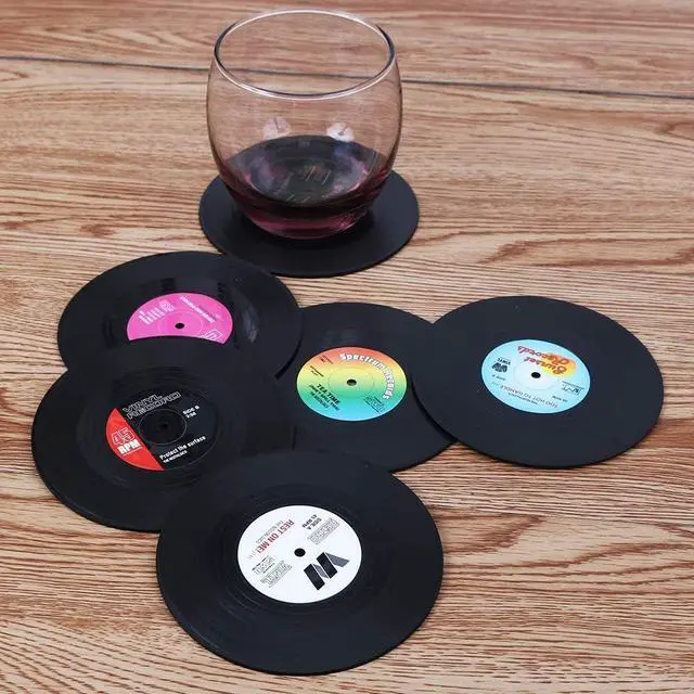 Alt view image 7 of 7 - homEdge Vinyl Record Coasters, 6 Pieces of Retro Style Vinyl Coasters